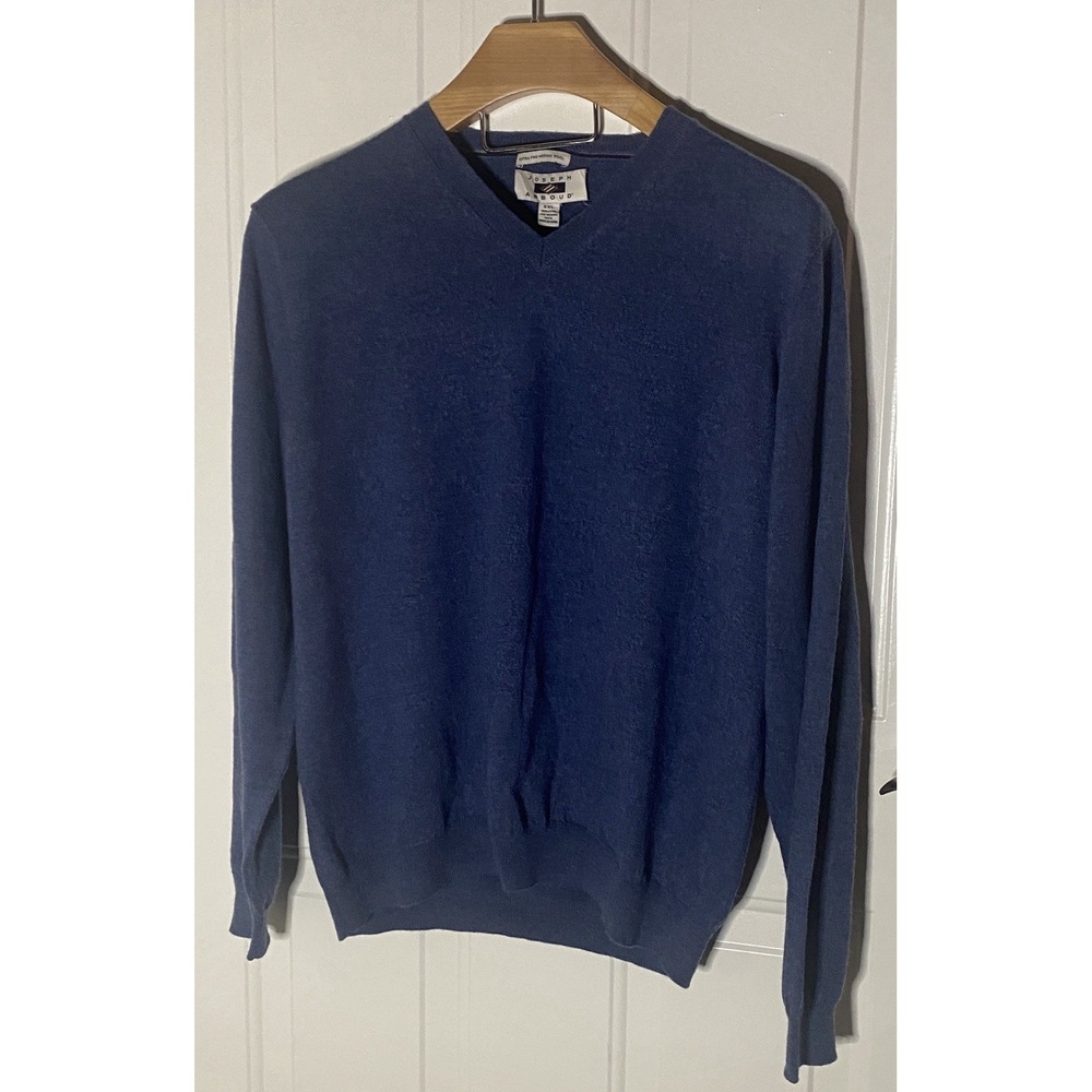 Joseph Abboud Men's Sweater L Extra‎ Fine Merino Wool Navy blue V-Neck Pullover